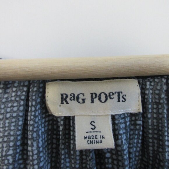 Rag Poets Blouse Women S Gray Bohemian Pleated Button Front Dotted Casual 96 - Picture 3 of 10